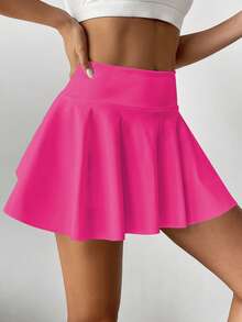 高腰白色网球短裙，二合一防闪光高尔夫、羽毛球、健身短裙，带口袋，夏季运动裙裤，侧袋户外跑步运动新款女式短裙 - 玫紅色 - 查看 5