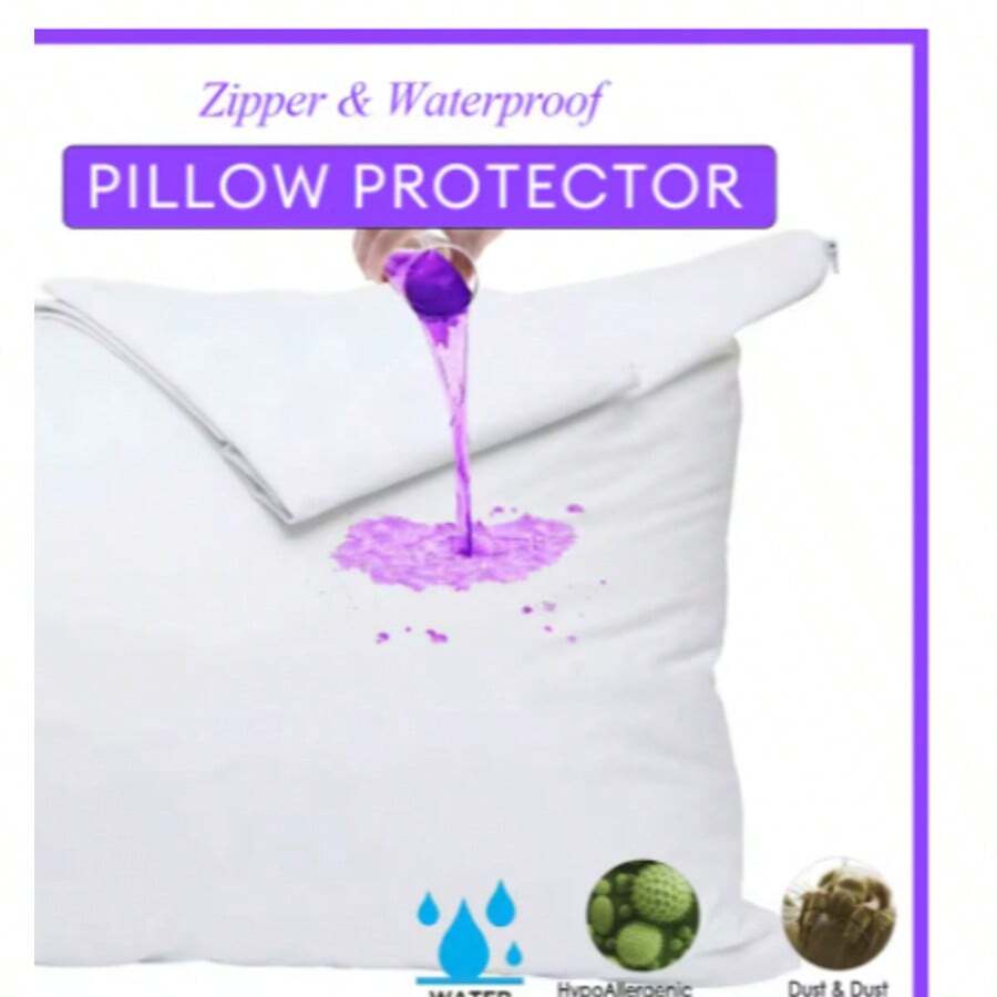 1pc Smooth Pillow Protector Zippered Waterproof Pillow Cover Breathable Pillowcase Bedbug Proof & Anti Mites - White - View 1