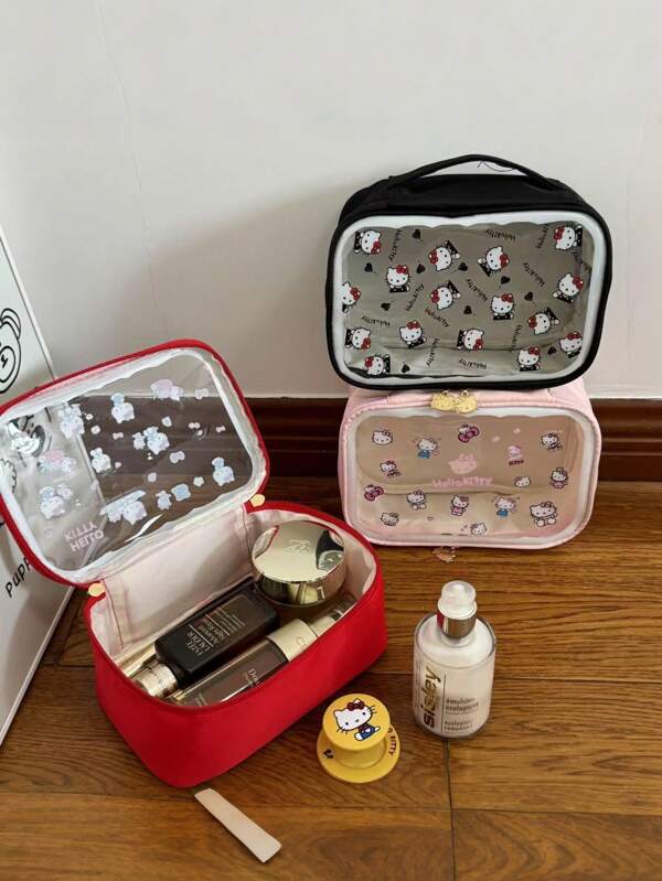 Sanrio Sanrio 1 Piece Pack Sanrio Hello Kitty Cute Portable Travel Large Capacity Makeup Bag, Toiletry Bag, Skincare Storage Bag, Multifunctional Storage Bag, New Year Gift, Birthday Gift