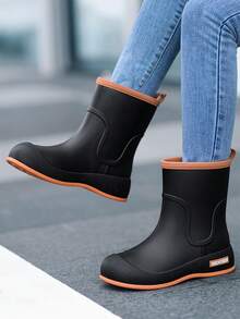 Women's Anti-Slip Shoes, Fashionable Mid-Calf Rain Boots, Comfortable Flat Boots