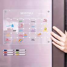 Refrigerator Magnetic Acrylic Dry Erase Calendar Whiteboard, Colorful And Clear, With Marker, For Adult, Home And Office Kitchen Storage,For School Supplies,Back To School