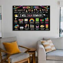 1 幅互动情绪调节帆布墙画，色彩鲜艳的平静策略装饰，带有语音发音，有趣的插图，适合教室和家庭使用，非常适合教师和家长，教育工具，无框架