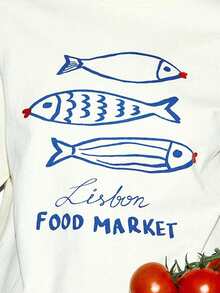 Minnow motif，Ribbed Cotton Women's T-Shirt,College Style Spring Summer New Sports Women's,Draped Fashion Soft Breathable Women's Short Sleeve Tight Top - 白色 - 查看 2