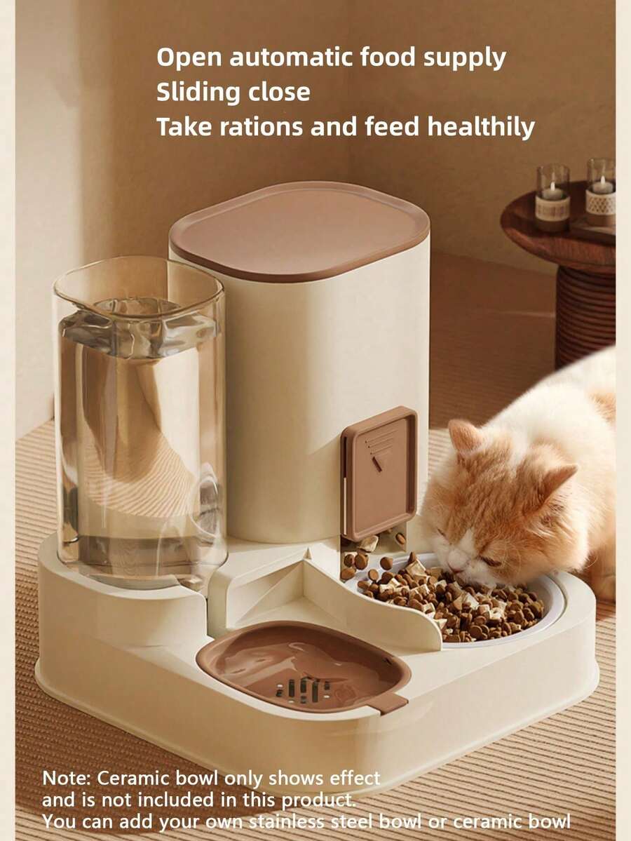 1 件装大容量半自动宠物喂食器和饮水器（1.3 升水和 2.3 升宠物食品）适用于猫和狗，支持持续储存食物和供水，加高宠物碗猫粮托盘适用于猫狗幼犬