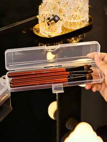Makeup Brush Storage Box Portable Dustproof Cover Blush Brush Eyeshadow Brush Eyebrow Pencil Storage Box Travel Box,Makeup Bag,Travel Essential - Clear - View 2