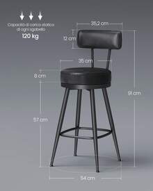 EKHO Collezione - Sgabelli Cucina Set da 2, Sgabelli da Bar Girevoli con Schienali, Sedie Cucina, Rivestimento con Cucitura, Moderno di Metà Secolo, Altezza 65 cm, Nero Inchiostro - nero - Visualizzare 8
