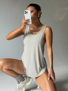 Sport Studio Solid Cut Out Back Sports Tank Topworkout Tank Gameset Tank Top - Grey - View 6