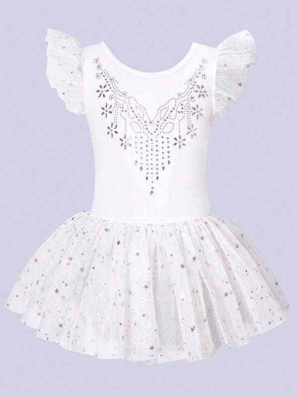 Unitard de ballet pour filles avec jupe tutu en maille, robe de léotard de ballet de gymnastique à manches courtes pour enfants, costume de sport