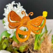 1PC/2pcs/5pcs 生锈金属蜜蜂植物桩 - 乡村庭院装饰雕塑 - 艺术金属花园装饰 - 金属工艺品适用于盆栽装饰 - 户外金属花园装饰