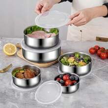 5pcs/Set Stainless Steel Mixing Bowls With Lids, Nesting Bowls For Kitchen Baking, Serving, Sealing, Heavy Duty And Dishwasher Friendly, Kitchen Utensils & Accessories
