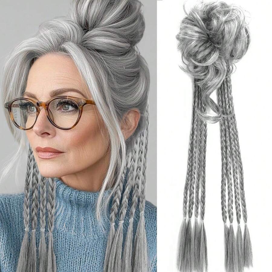 Grey Hair Scrunchie Braid Ponytail Synthetic Hairpiece, Suitable For Daily Wear For Women - Multicolor - View 1