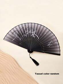 1 pieza Abanico plegable de mano con flores, abanico de seda y bambú con borlas, abanico plegable de mano calado para mujeres, adecuado para viajes al aire libre, actuaciones de baile, uso con cheongsam, accesorios de fotografía, regalos decorativos (estilo retro), color de borla aleatorio - multicolor - Ver 13