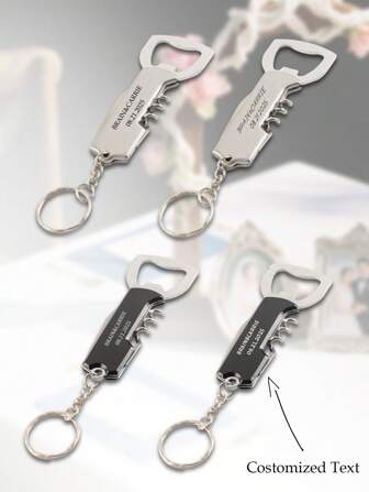 1/5pcs Personalised Custom Metal Keychain Gift, Engraved Wine Corkscrew, Wedding Gift For Best Man, Usher Groomsman-Wedding Day.