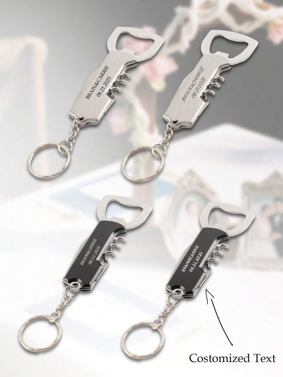 1/5pcs Personalised Custom Metal Keychain Gift, Engraved Wine Corkscrew, Wedding Gift For Best Man, Usher Groomsman-Wedding Day. ,2000s Style, Graduation Gift - Multicolor - View 1