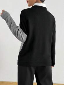 Maglione girocollo lavorato a jacquard con contrasto di colori, taglie comode - nero - Visualizzare 2