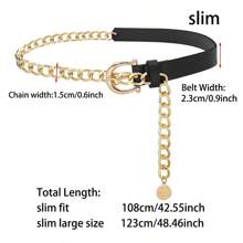 1pc Cinto com pingente de corrente de metal, cinto de couro PU com corrente grossa da moda, adequado para vestidos, ternos e jaquetas, ocasiões diárias e formais, acessório para o dia das mães, decoração de cintura elegante e minimalista, presente para a mãe