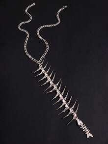 1pc Fashion Stylish Street Hip Hop Thorn Thorn Fish Bone Pendant Necklace For Women, Daily Casual Or Street Fashion Wear - Multicolor - View 3