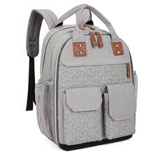 时尚妈咪背包，大容量尿布包，新妈妈哺乳包，孕妇包 - 灰色 - 查看 3