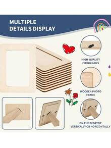 Kit DIY pentru rame foto cu 21 de bucăți, inclusiv 5 rame foto din lemn nefinisate, 12 mini pixuri acuarelă și 4 autocolante cu diamante din cristal, rame foto personalizate, decor pentru casă cu rame din lemn, artizanat DIY, potrivit pentru familii, decorarea casei, Ziua Recunoștinței, Crăciun, ziua de naștere, cadouri de sărbători