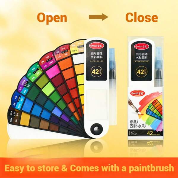 18/24/36/42 Solid Watercolor Pigment Set Foldable Travel WaterColor With Water Brush Pen Art Specific Fan Shaped Painting Tool Back To School,Back To School,School Supplies