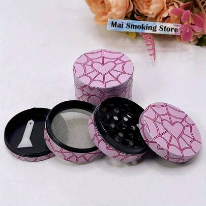 2inch Pink Heart Herb Grinder Metal 4-Layer Manual Crusher Mortar Mill Raw Grass Tobacco Grinder Smoking Accessories Cigarette Tool Gift
