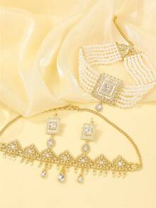 3件套女士首饰套装 - 头链、项链、耳环，奢华宫廷风，新娘婚礼套装，女士节日礼物，活动/节日表演配饰