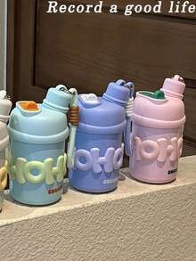 1pc Portable Insulated Tumbler Cup With Straw, Suitable For School, Commute, Picnic, Stainless Steel