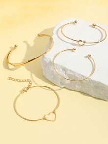 Bộ 4 vòng tay kiểu Âu và Mỹ, hình trái tim, thiết kế hình lục giác cách điệu, kiểu xoắn mở, quà tặng trang sức. - Vàng - Xem 3