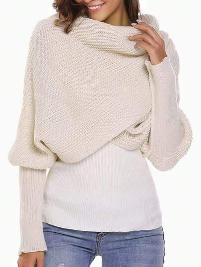 1 pièce Châle tricoté de couleur unie avec manches, cache-cou multifonction pour protection solaire, convient pour les pièces climatisées, le port quotidien ou le châle (pour les femmes minces)