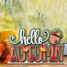 2 件/套 2D 你好，秋天乡村松果枫叶丰收木制秋收现代桌面装饰吊坠秋季感恩节主题派对装饰、房间装饰、家居装饰万圣节装饰秋季装饰秋季装饰