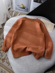 男童简约熊图案针织套头衫，适合春秋冬日常休闲穿着