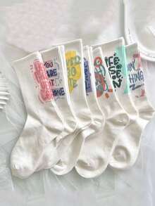 20 件/14 件女士时尚及膝袜，个性化字母印花运动袜，男女通用抗菌柔软黑白防臭吸湿排汗运动袜，柔软舒适，适合所有季节，户外、派对、礼物、Y2K、哥特式、学校、柔软 - 彩色 - 查看 5