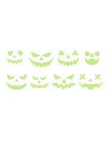 2 张/套夜光万圣节贴纸 - 恐怖脸和南瓜图案，中世纪现代风格纸质墙贴，适用于恐怖派对装饰、室内墙壁装饰、节日房间装饰、夜光贴纸 - 彩色 - 查看 7