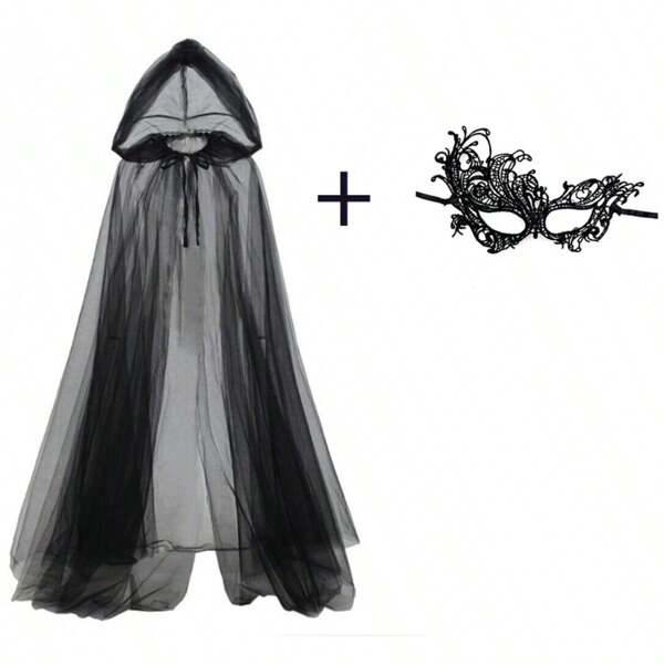 2pcs/Set: 1pc Black Double Layer Witch Cloak And 1pc Black Mask; 1pc White Cloak And Snowflake Headband; 1pc Red Cloak And Christmas Eyes - Halloween, Christmas, Cosplay Costume, New Year Decorative Outfit. Lightweight Polyester Material With Hood, No Feather Design, Easy To Maintain, Suitable For Horror Party, Christmas Party Decoration, New Year Theme, Princess Costume, Theme Events And Holiday Outfits. Double Layer Elegant Tassel Fabric. Adjustable Mask.