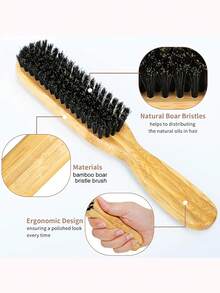 1pc Bamboo Hair Brush, Natural Boar Bristle, Essential Styling Tool, Suitable For All Hair Types Including Thick And Fine Hair, Ideal For Grooming, Personal Care And Beauty, Unisex, Perfect For Back-To-School, Travel, And Women's Hair Accessories. This Hair Brush Set Includes Comb, Detangling Brush, Ball-Shaped Brush, Mini Brush Set - Khaki - View 3