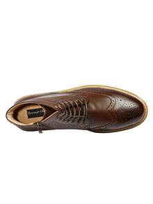 Men's Ankle Boot, Faux Leather, Cap Toe, Lace-Up, Zipper Closure, 1" Heel, Synthetic Sole, Business, Water Resistant - Dark Brown - View 8