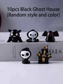 10Pcs Random Color Mini Resin Halloween Decorations - DIY Desktop Small Ornaments, Includes Skull, Ghost, Castle, Bat, Grim Reaper & Duck Figures, Ideal For Home Decor, Perfect For Desktop Display And Party Favors