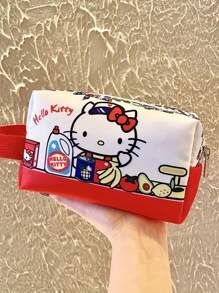 Sanrio 1 PC Sanrio For Hello Kitty Large Capacity Makeup Bag With Red Handle - Cute Cartoon Design, Ideal For Travel & Organizing Bathroom Essentials | Perfect Holiday Gift Bag, Bathroom Organizer Bag|Playful Accessory|Durable Fabric, For Hello Kitty Accessories