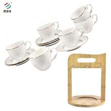 13 件套意式浓缩咖啡杯 6 件套、陶瓷咖啡茶杯套装 3 盎司（90 毫升）带支架和碟子、土耳其咖啡杯，适合家庭办公室茶饮、花卉浮雕金边白色杯子、意式浓缩咖啡杯碟套装、新骨瓷咖啡杯配木架、卡布奇诺杯、可爱的小咖啡杯，用于咖啡饮料、拿铁、茶具 6 件套 - 彩色 - 查看 6