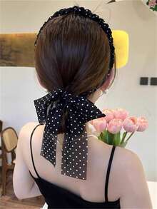 1pc/2pcs/3pcs Spring/Summer Elegant Polka Dot Bow Ribbon Headband, Ponytail Scrunchie, Headpiece Hair Accessories, Suitable For Dresses, Daily Outfits, Boho Chic ,Hair Hoop Hairband For Women