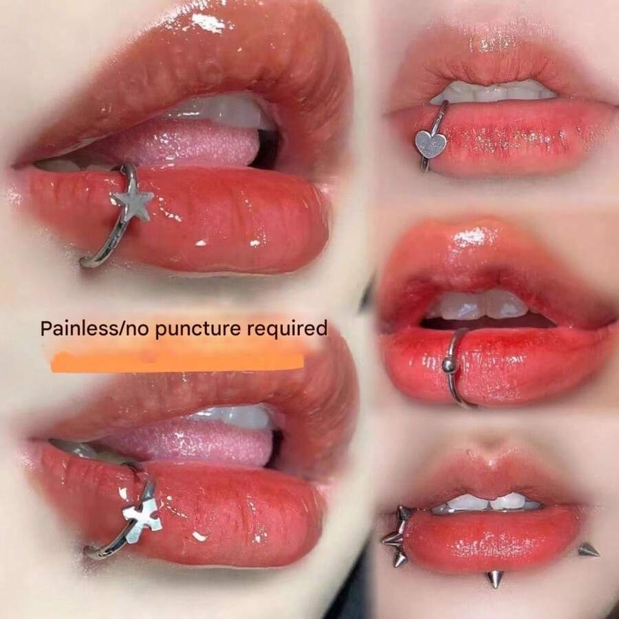No Need To Punch Holes - Lip Piercing - Lip Studs Without Holes - Hypoallergenic Titanium Steel - Lip Clip - Nightclub Lip Piercing - Fashionable And Individual - Lip Studs - Ear Bone Studs - Unisex - Steel Open Lip Piercing - Thập giá thép - Xem 1