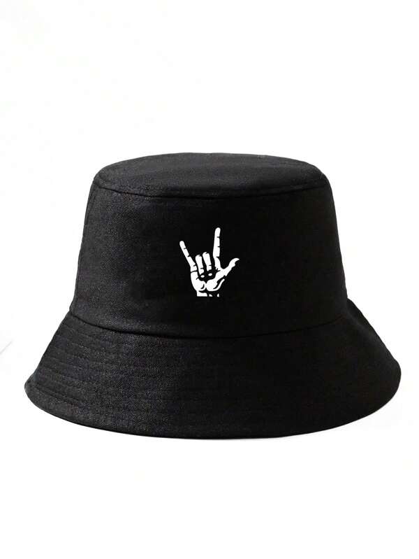 1 pièce Chapeau seau casual ajustable avec geste de main rock, mode extérieure unisexe