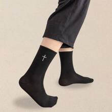 2 Pairs Men Cross Printed Socks Fashionable And Versatile Short Socks Comfortable Soft Lightweight Breathable Casual Socks