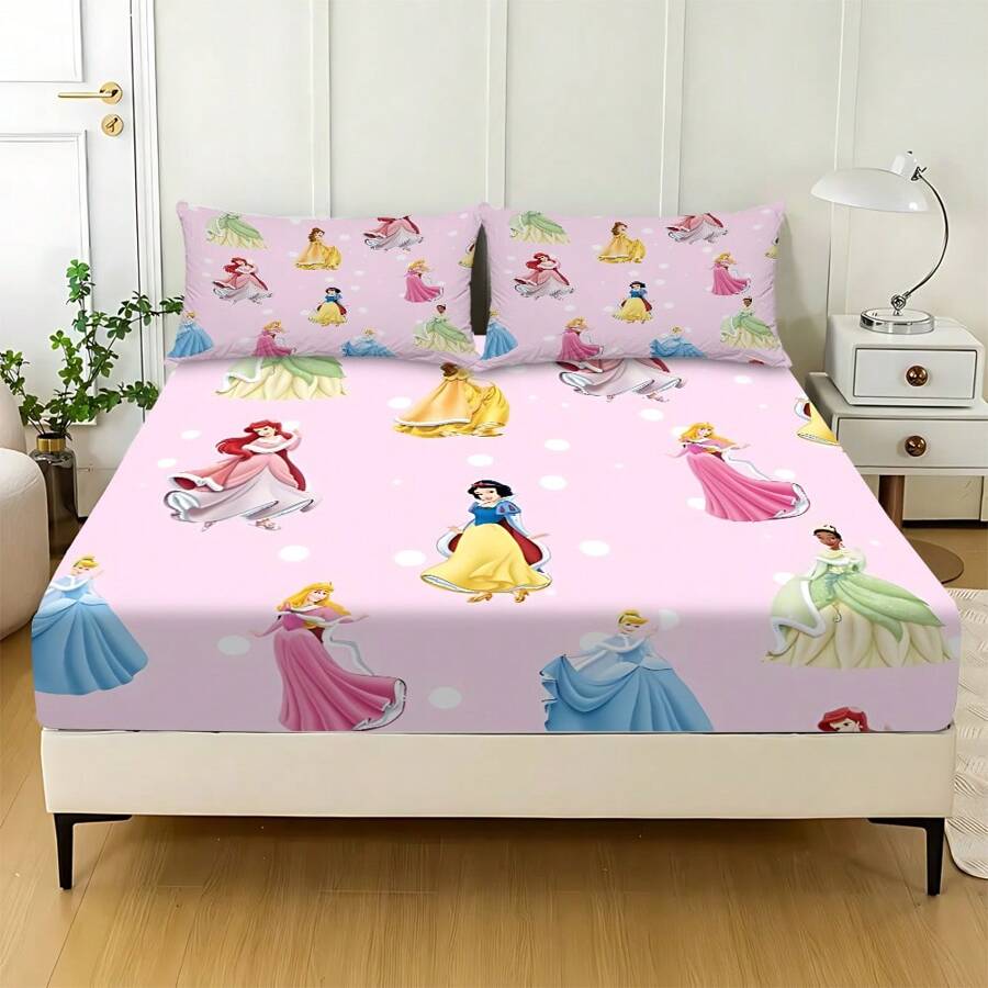 Disney Juego de sábanas de 3 piezas Disney, 1 sábana ajustable, 2 fundas de almohada (sin núcleo) del personaje Stitch, elegante, suave y cómodo, adecuado para dormitorios familiares, habitaciones de invitados, universal para todas las estaciones
