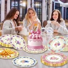 48 PCS Floral Paper Plate Tea Party Plates For Birthday Party, Baby Shower, Afternoon Teas, Wedding Party Decorations Disposable Flower Paper Plate - 彩色 - 查看 4