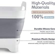 2.4 Gal 9L Collapsible Dish Basin With Drain Plug Space Saving Foldable Sink Tub And Dish Rack For Camping RV Kitchen Storage Vegetable Washing (Gray) - Gray - 查看 5