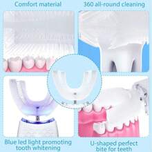 Cepillo de dientes eléctrico para adultos, tecnología de ondas sonoras, cepillos de dientes en forma de U para limpieza bucal, batería de litio de 400mAh, carga inalámbrica y luz LED, regalo para el Día del Padre, Día de la Madre