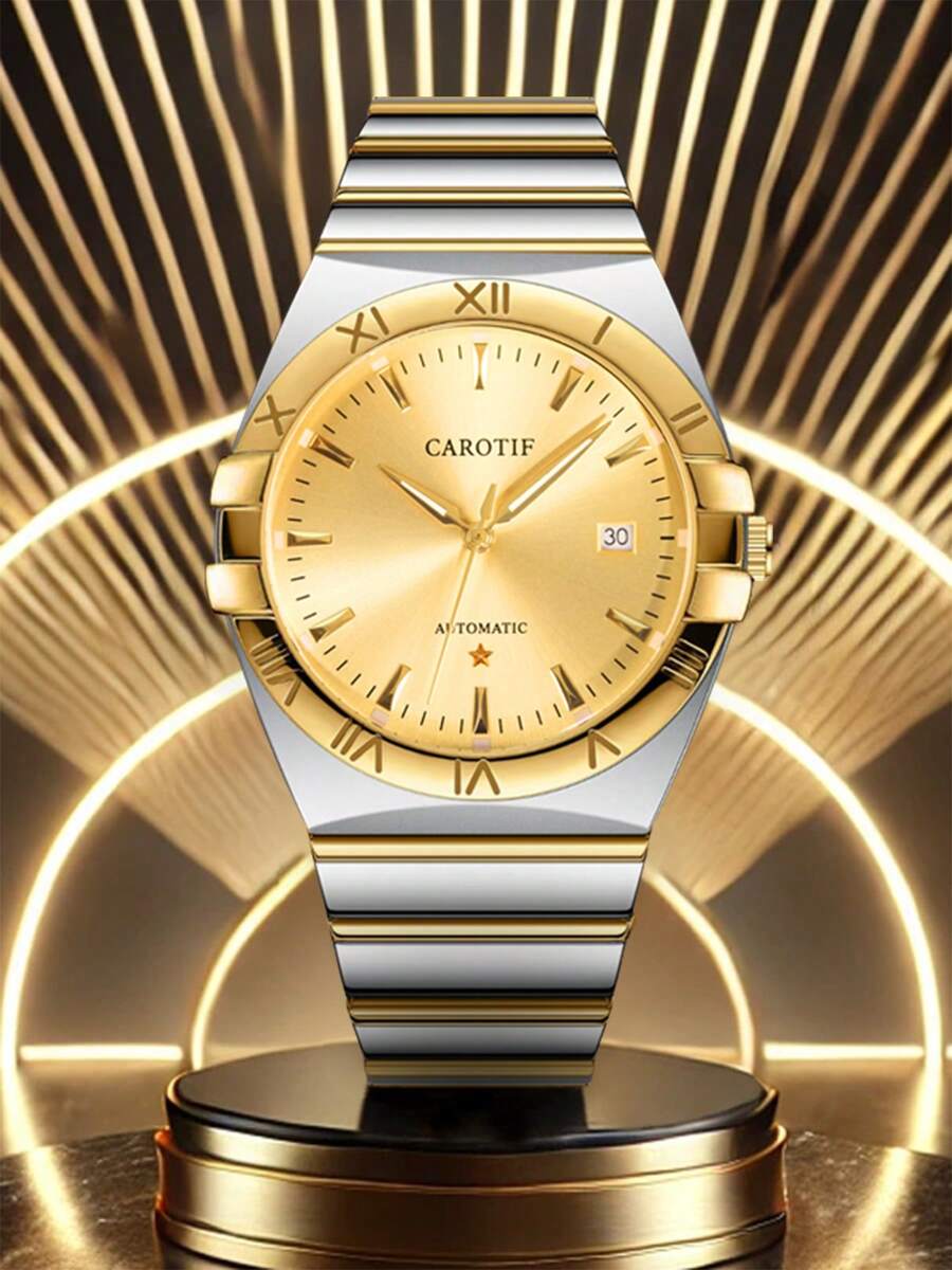 男士钢带夜光日历设计，商务风格奢华时尚全自动机械表 - 均碼 - 查看 1