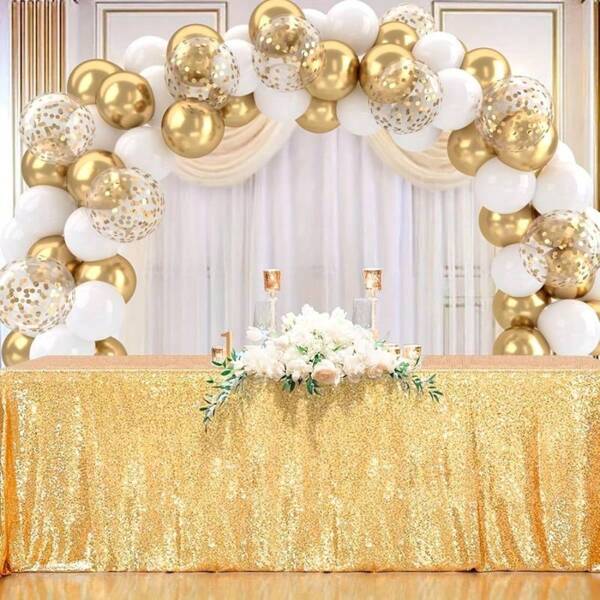 50pcs White And Gold Balloons Set, Metallic Gold White Gold Sequin Latex Balloons Set For Birthday, Engagement, Wedding, Anniversary Party Decorations