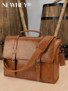 NEWHEY Men Messenger Bag Vintage 15.6 Inch Waterproof Leather Laptop Briefcase Large Satchel Shoulder Bag Retro Office College Computer Bag